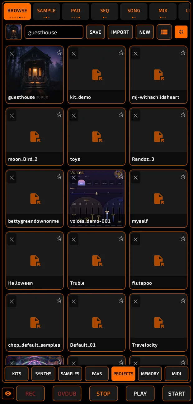 Projects page