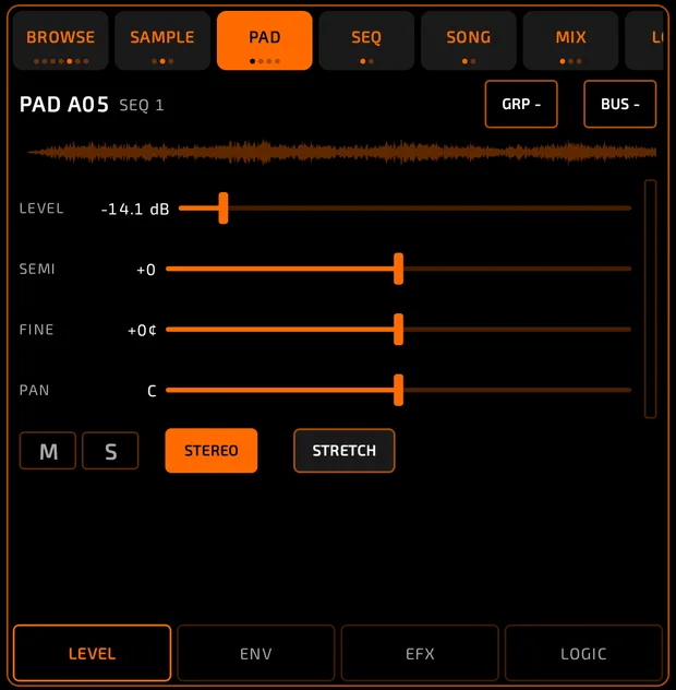 PAD tab, LEVEL page