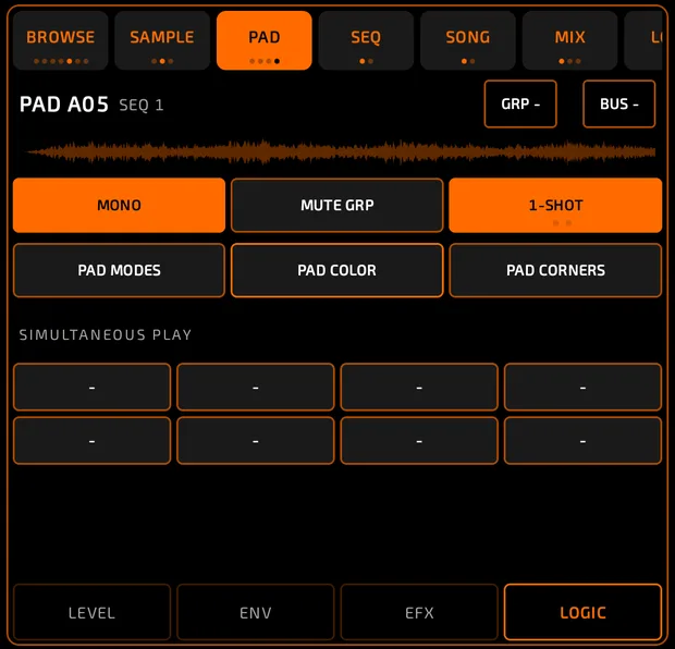 PAD tab, LOGIC page