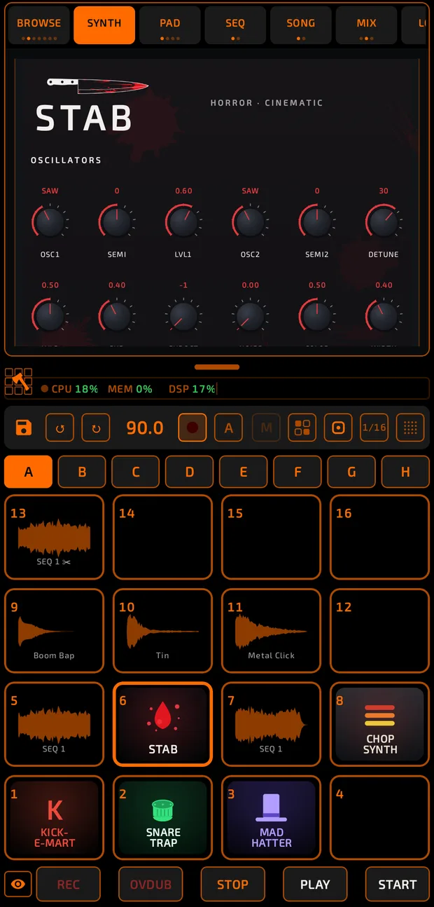 A synth pad selected