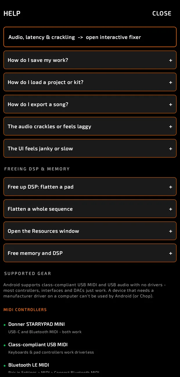 The Help screen